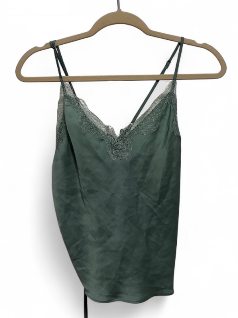 Victoria’s Secret Silk-Look Green Lace Trim Cami Lace Up Back Tank Top